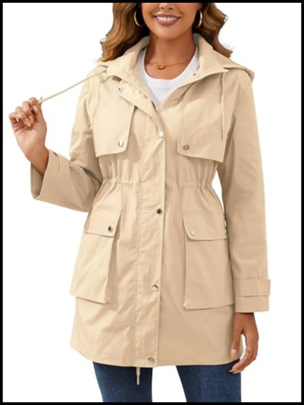 Waterproof Long Rain Jacket Lightweight Lined Windbreaker Trench Coat